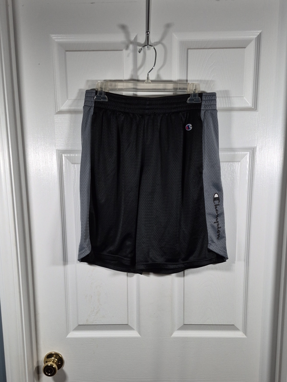Champion Black Athletic Shorts with Gray Side Panels